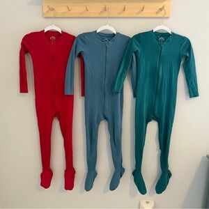 Primary Kids Organic Zip Footie One-Piece Pajamas in Red, Blue, Teal. Like New!